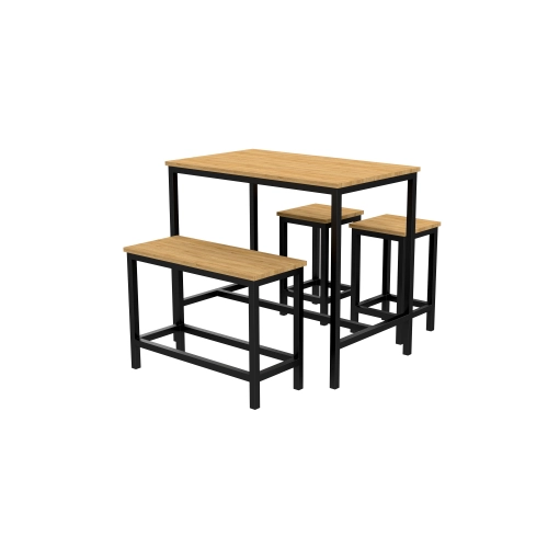 Zestaw Barowo - Jadalniany z Metalu , Blat Drewno Lite Dębowe  Stół +1 Ławka + 2 Taborety Model  ZETS-13
